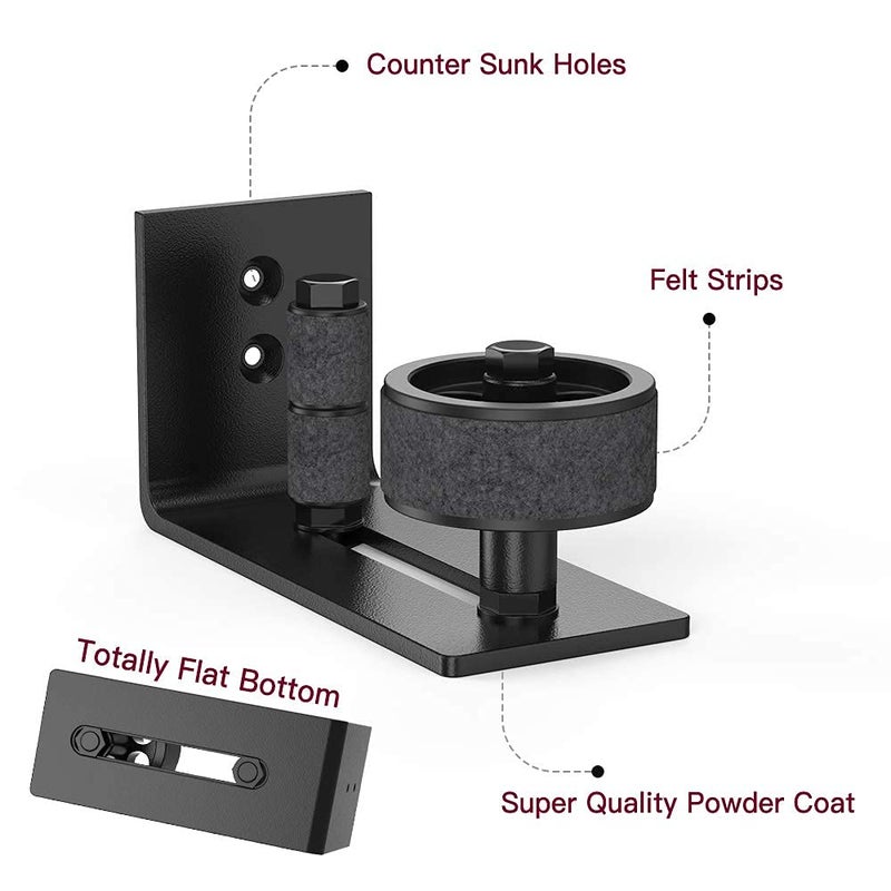 SKYSEN 2 Pack Barn Door Floor Guide Wall Mount Stay Roller,8 Setup Options, Flush Bottom,Black Powder Coated,Felt Strip, Countersunk Holes for Barn Door(706-2 Pack) - Image 4